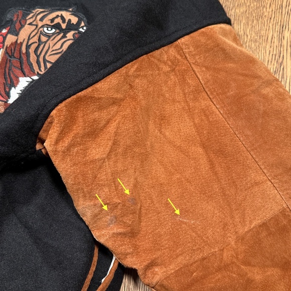 Vintage 90s Mack Truck Embroidered Bulldog Dog Wool Suede Leather Jacket Mens XL - Picture 7 of 11